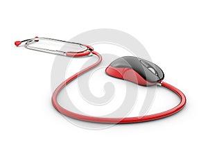 stethoscope computer mouse medical online concept, 3d Illustration