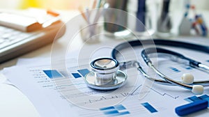 Heart monitor on table with brain scan image visible on screen Generattive AI Illustration photo