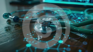 The stethoscope on digital network.AI generated image