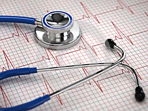 Stethoscope and ECG cardiogram. Medicine concept,