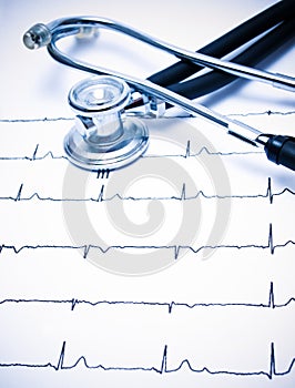 Stethoscope and ECG chart