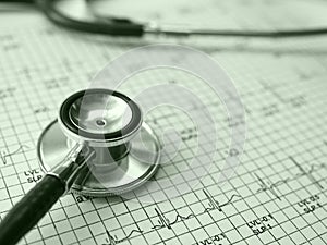 Stethoscope and electrocardiogram graph