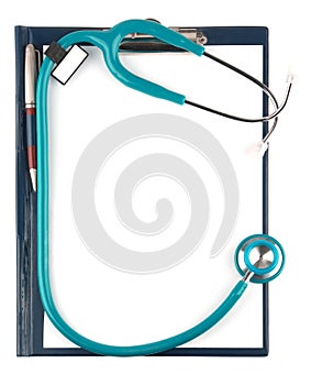 Stethoscope and empty document in a clipboard