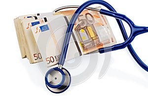 Stethoscope and euro banknotes,