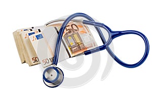 Stethoscope and euro banknotes