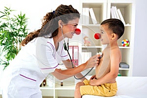 Stethoscope examination with clownâ€™s nose on