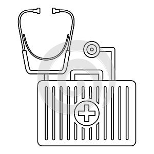 Stethoscope, first aid kit icon, outline style