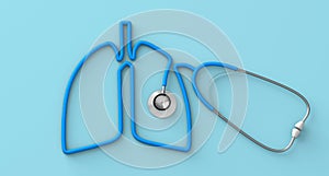 Stethoscope in the form of lungs on a green background. 3d render
