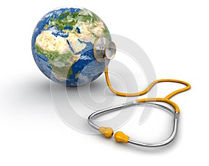Stethoscope and globe (clipping path included)