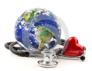 Stethoscope with globe on a white