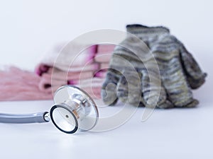 Stethoscope, glove and Neckwear Winter on white background