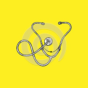 Stethoscope. Hand drawn. Vintage Style - Vector