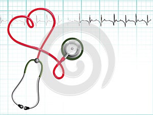 Stethoscope and heart beat back ground