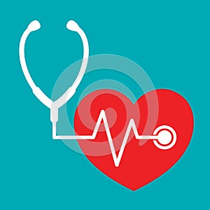 Stethoscope with a heart beat icon
