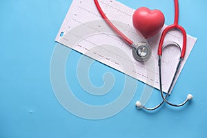 stethoscope and heart on a cardio diagram.