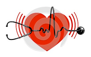 Stethoscope with heart vector simple icon isolated over white background.