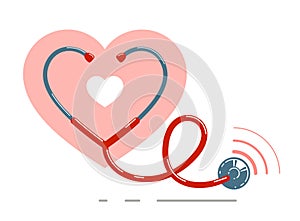 Stethoscope with heart vector simple icon isolated over white background.