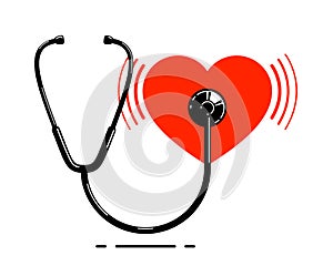 Stethoscope with heart vector simple icon isolated over white background.