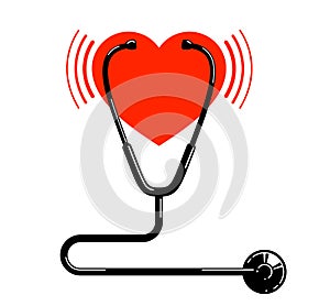 Stethoscope with heart vector simple icon isolated over white background.