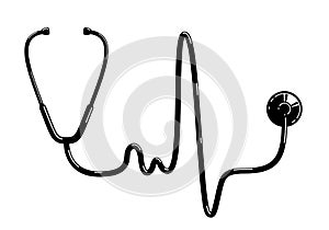 Stethoscope with heart vector simple icon isolated over white background.