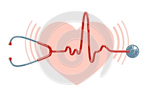 Stethoscope with heart vector simple icon isolated over white background.