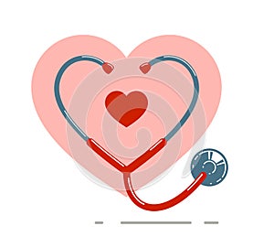 Stethoscope with heart vector simple icon isolated over white background.