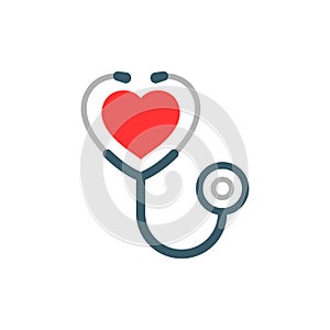 Stethoscope icon in flat style. Heart diagnostic vector illustration on isolated background. Medicine sign business concept