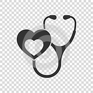 Stethoscope icon in flat style. Heart diagnostic vector illustration on isolated background. Medicine sign business concept