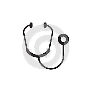 Stethoscope icon in flat style. Medical tool black vector isolated with white background