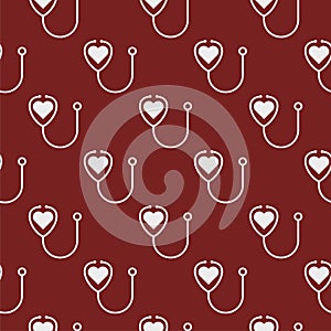 Stethoscope icon with heart shape seamless pattern isolated on color background
