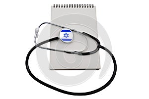 Stethoscope with Israeli flag head and blank notepad