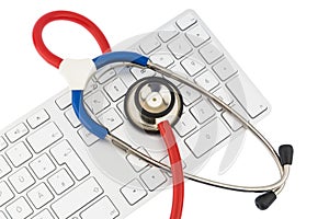 Stethoscope and keyboard of a computer