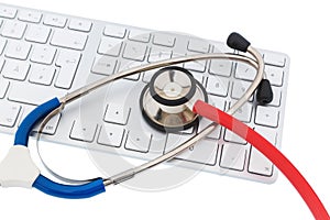 Stethoscope and keyboard of a computer