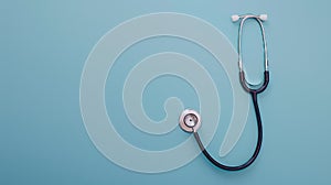 stethoscope on a light blue background with copyspace