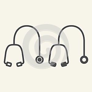 Stethoscope line and solid icon. Cardiologist medical equipment outline style pictogram on white background. Heart