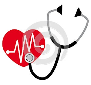 Stethoscope listening to a heart. Cardiology vector icon.