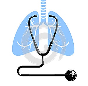Stethoscope with lungs vector simple icon isolated over white background.