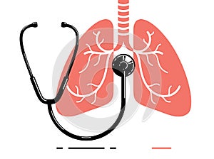 Stethoscope with lungs vector simple icon isolated over white background.