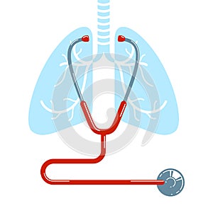 Stethoscope with lungs vector simple icon isolated over white background.