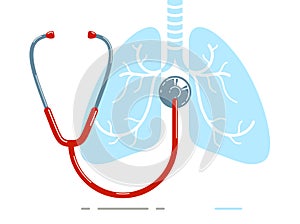 Stethoscope with lungs vector simple icon isolated over white background, pulmanology theme illustration.