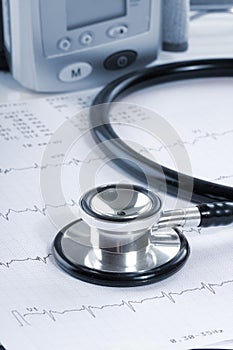 Stethoscope lying on ECG diagram