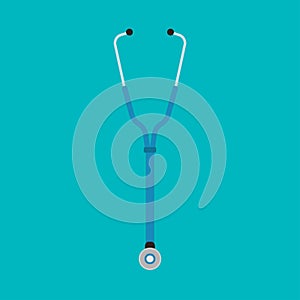 Stethoscope medical doctor examination vector icon blue. Hospital therapy cardiac equipment heartbeat pulse tool instrument