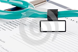 Stethoscope on medical document