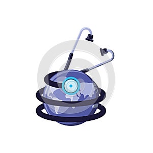 Stethoscope medical tool with planet earth