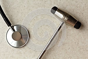 Stethoscope and neurological hammer