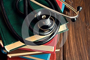 Stethoscope and old books