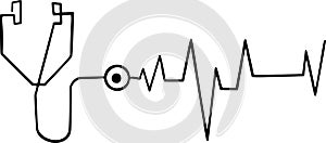 stethoscope, pulse minimalistic vector one line illustration