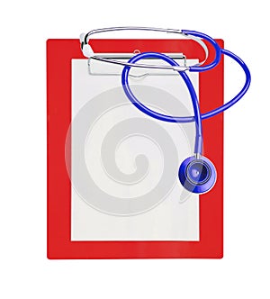 Stethoscope and red clipboard