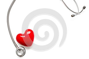 Stethoscope and red heart isolated on white background