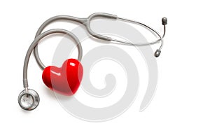 Stethoscope and red heart isolated on white background photo